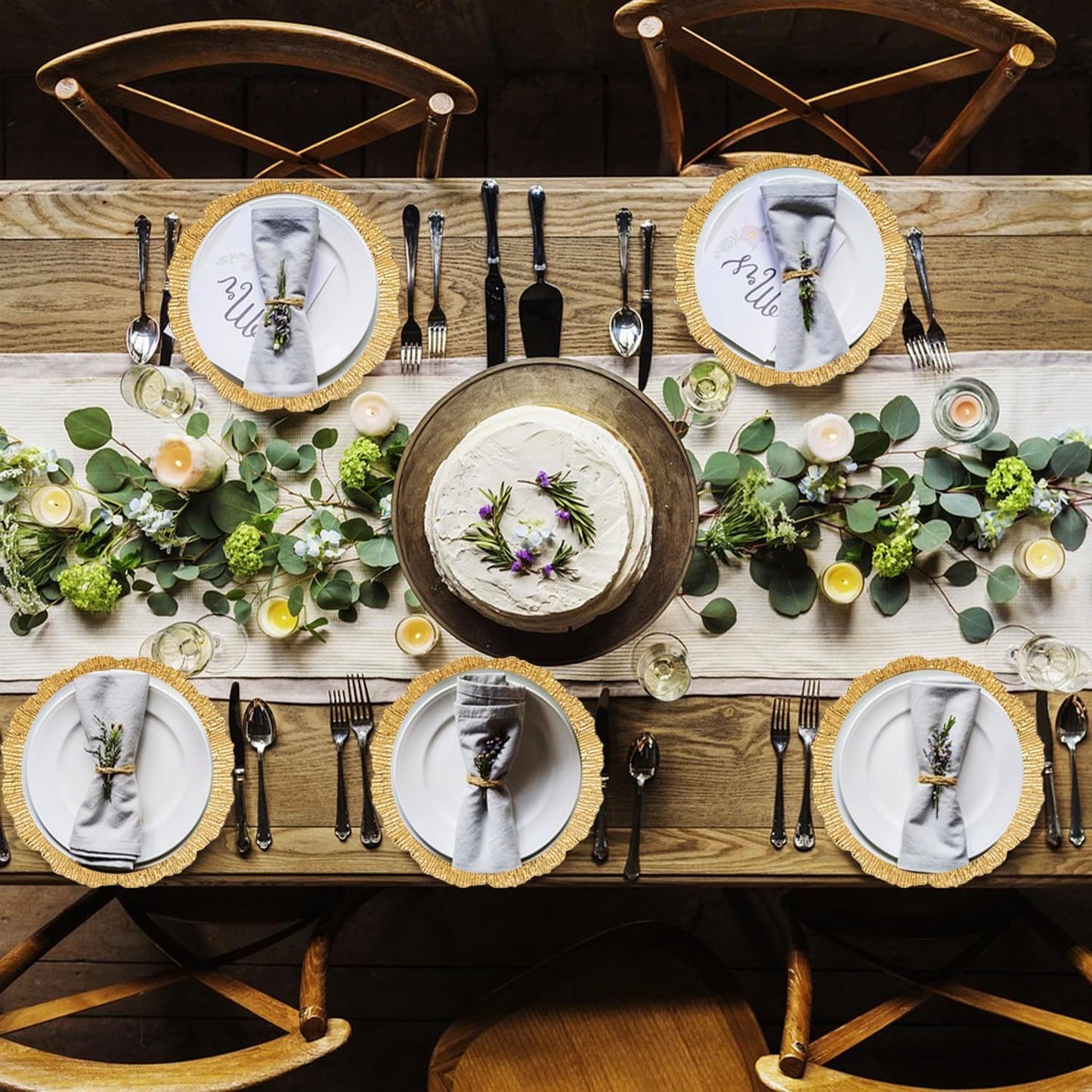 100 Pcs Charger Plates Bulk 13 Inch/Gold Charger Plate 13 in Round Matte Reef Plate Charger Ruffled Rim Dinner Charger Hollow out Flower Holde (100)