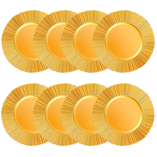 Charger Plates Bulk 13 Inch/Gold Charger Plate 100 pcs 13 in Round Matte Reef Plate Charger Ruffled Rim Dinner Charger Hollow out Flower Holde (100pcs, Gold)