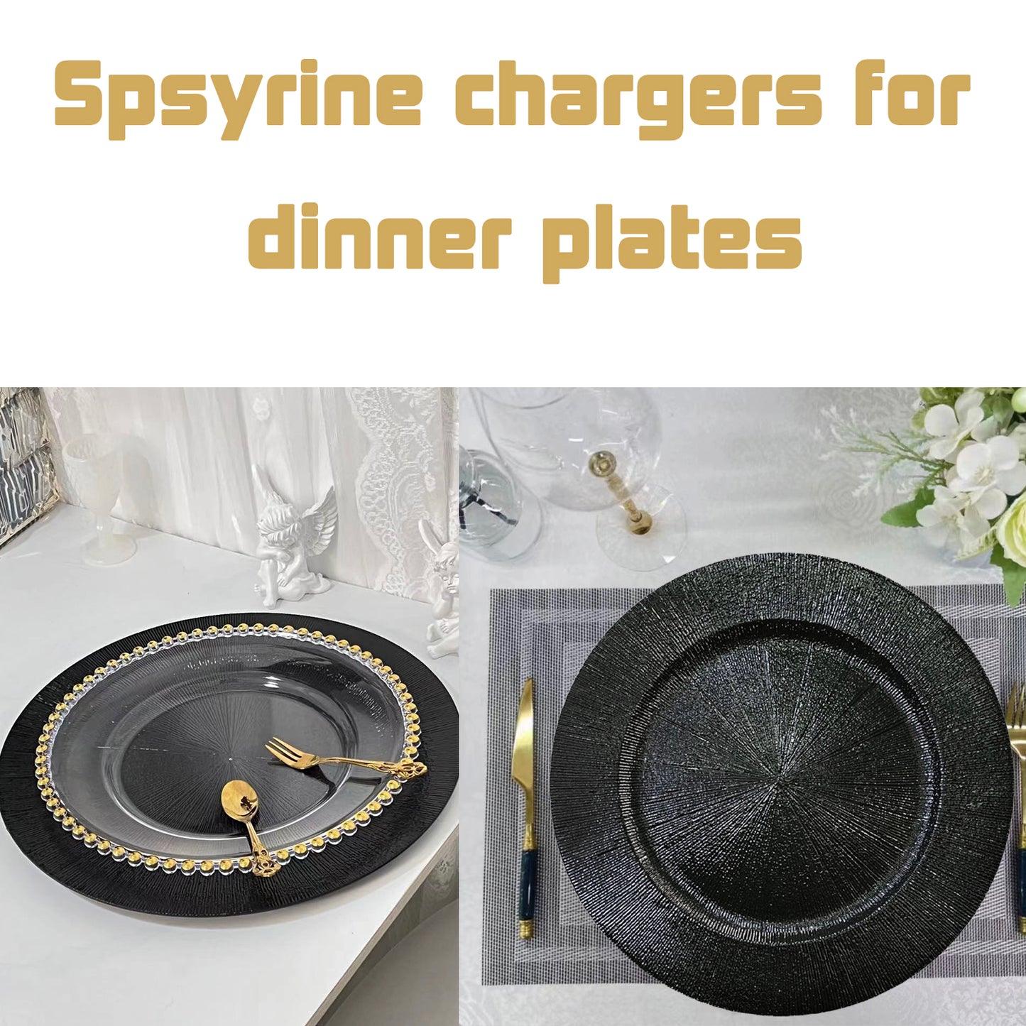 Black Charger Plates Bulk 13 Inch/Black Charger Plate 13 in Round Matte Reef Plate Charger Ruffled Rim Dinner Hollow out Flower Napkin Holde (100pcs)