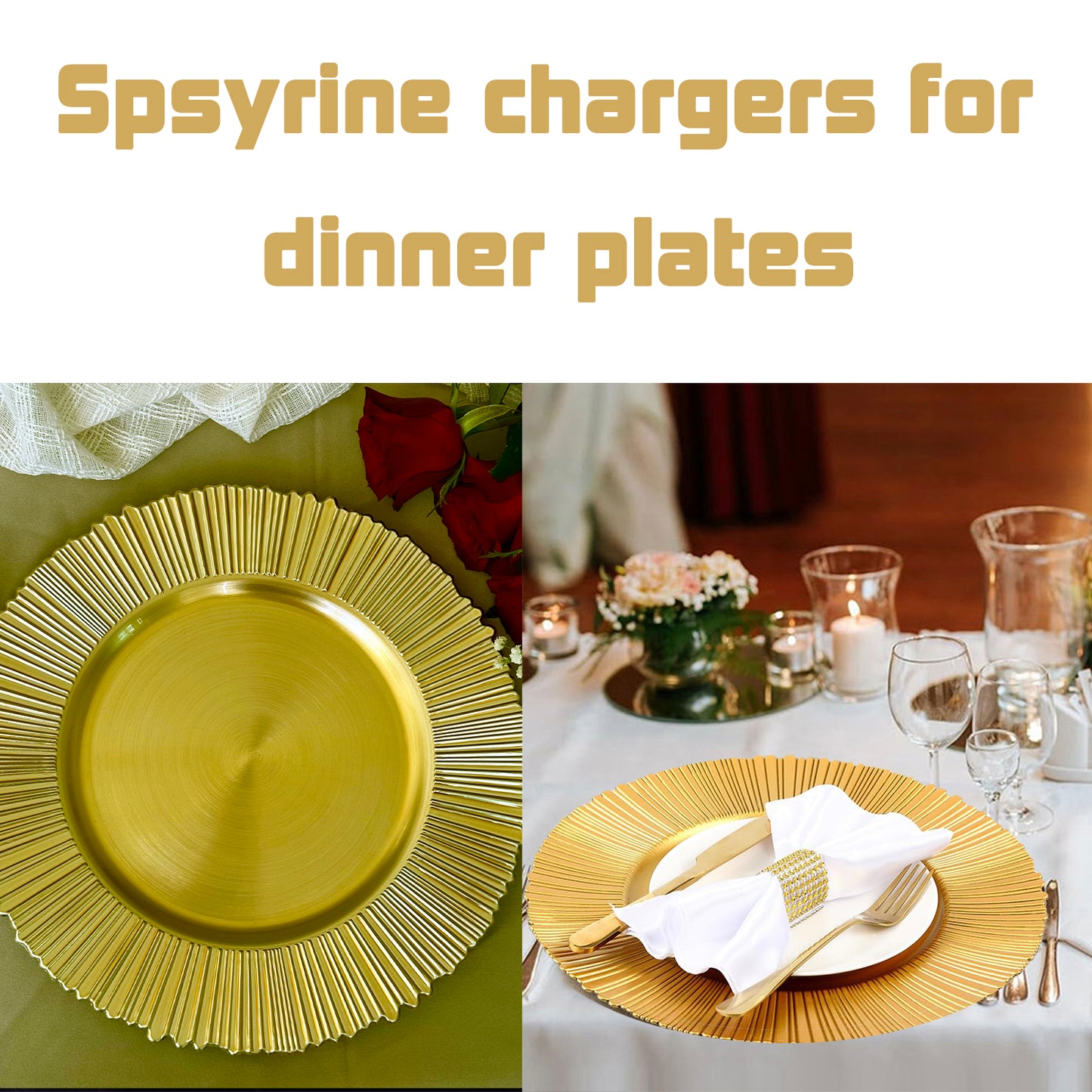 Charger Plates Bulk 13 Inch/Gold Charger Plate 100 pcs 13 in Round Matte Reef Plate Charger Ruffled Rim Dinner Charger Hollow out Flower Holde (100pcs, Gold)